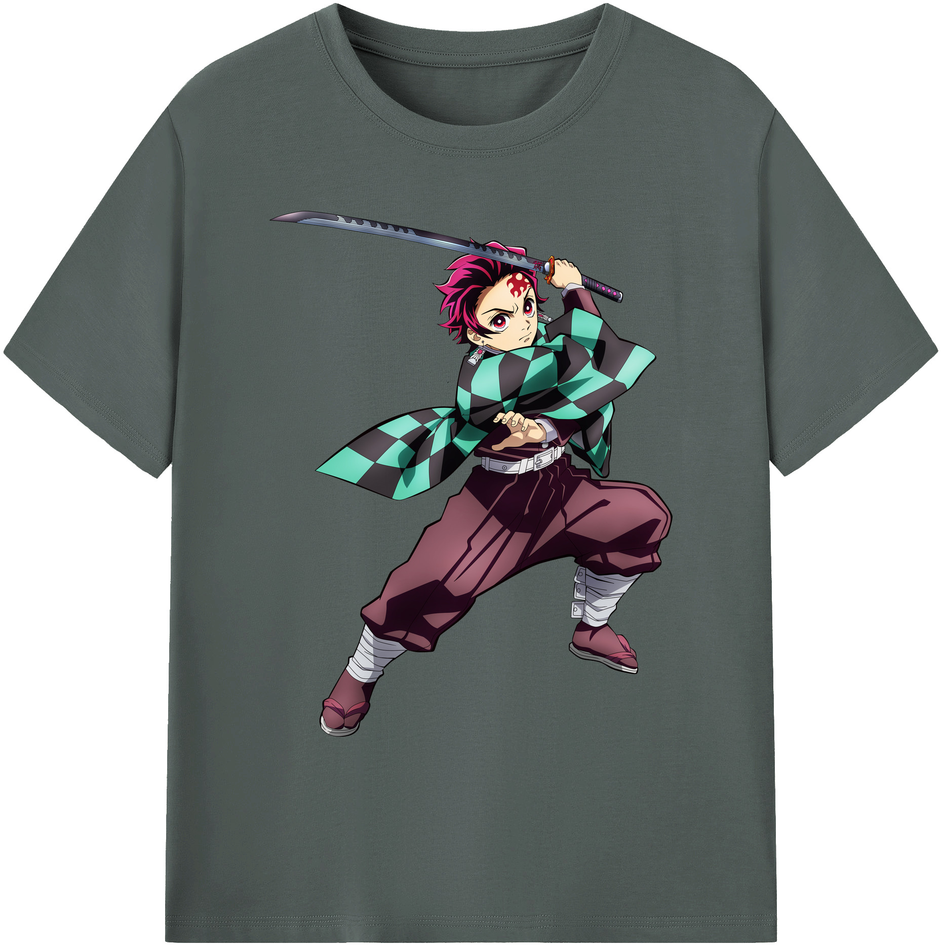 （画像用） 鬼滅の刃 竈門 炭治郎／かまど たんじろう Kamado Tanjirou 綿100％ メンズ半袖Tシャツ｜肌触りやわらか＆通気性